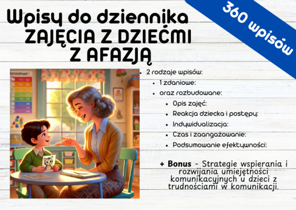 AFAZJA Wpisy do dziennika zajęć dzieci z afazją