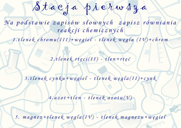 Stacje zadaniowe stechiometria. Równania reakcji chemicznych