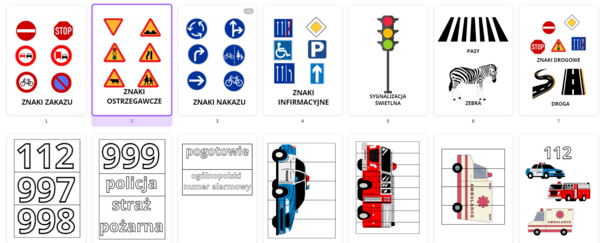 Znaki drogowe, pojazdy uprzywilejowane, numery alarmowe