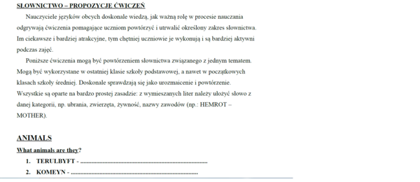 Słownictwo (zwierzęta, ubrania, zawody)