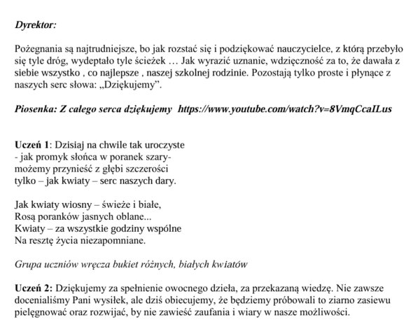 scenariusz pożegnania nauczyciela odchodzącego na emeryturę