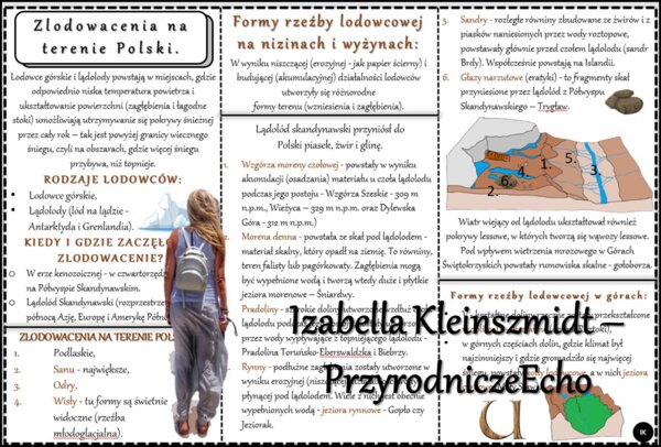 Książeczka/sketchnotka/notatka/wklejka/ściąga dla ucznia i przypomnienie dla nauczyciela/edukacja domowa. Temat „Zlodowacenia na terenie Polski” w pdf. Geografia 7, dział „Środowisko przyrodnicze Polski”. Materiał wykonany na podstawie podręcznika z wyda