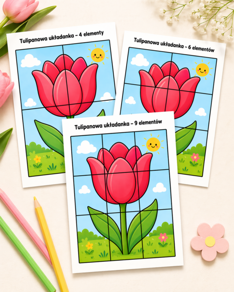 Tulipanowa układanka 4 elementy / 6 elementów / 9 elementów