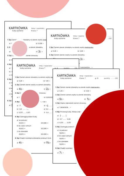 Kartkówka - liczby wymierne. Klasa 7. Klasa 8