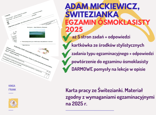 Zadania egzaminacyjne, karta pracy, kartkówka ze środków stylistycznych - Adam Mickiewicz, Świtezianka