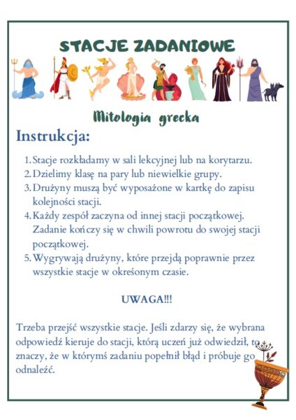 Mitologia grecka - stacje zadaniowe (lekcja w ruchu)