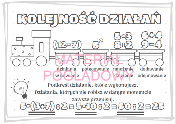 kolejność działań - notatka + karta pracy