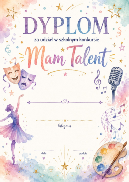 Dyplomy za udział w konkursie szkolnym "Mam talent"