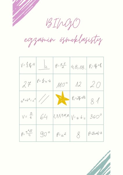 Bingo - wzory matematyczne do egzaminu ósmoklasisty