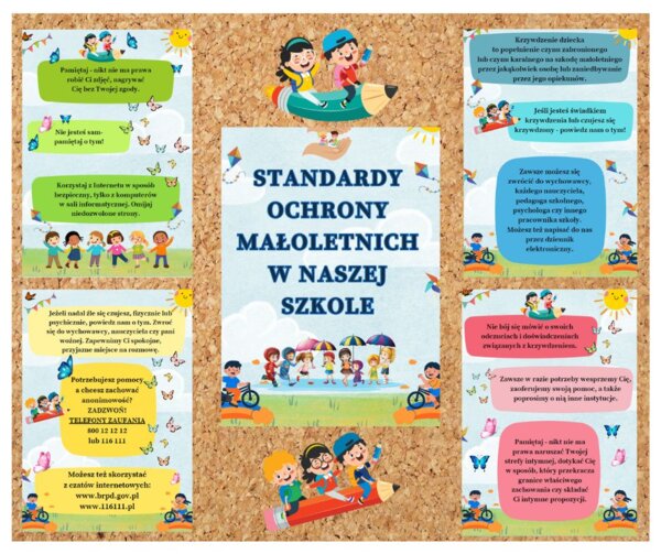 Standardy ochrony małoletnich -wersja graficzna dla dzieci młodzieży na gazetkę.