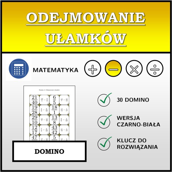 Domino - Odejmowanie ułamków | matematyka