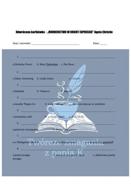 "Morderstwo w Orient Expressie" A. Christie - kartkówka odwrócona - lektura uzupełniająca