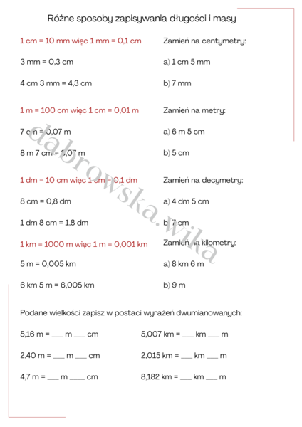 Różne sposoby zapisywania jednostek długości i masy