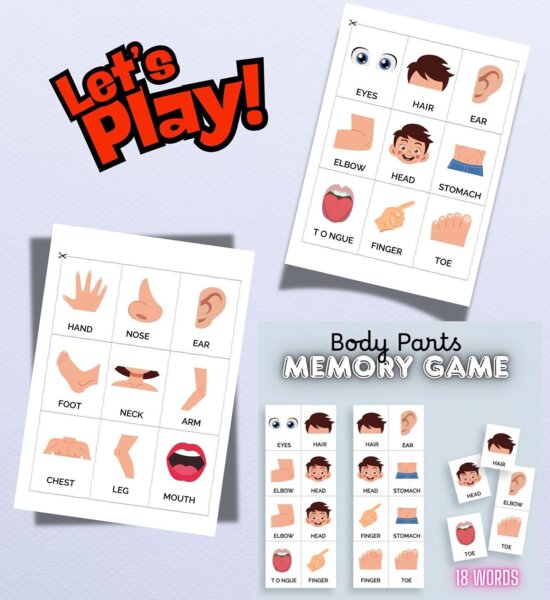 🇬🇧🧑‍🏫Body Parts Memory Game☺️ Poznaj części ciała w języku angielskim 🇬🇧 🩷