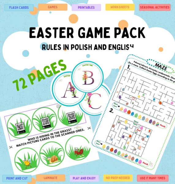 Easter Game Pack Zestaw gier na Wielkanoc i wiosnę: karty pracy, zabawy w j. angielskim i polskim. Dobre dla SPE, Rewalidacja, ZR, RI