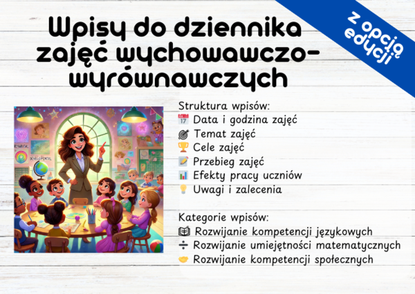 Wpisy do dziennika zajęć wychowawczo-wyrównawczych!
