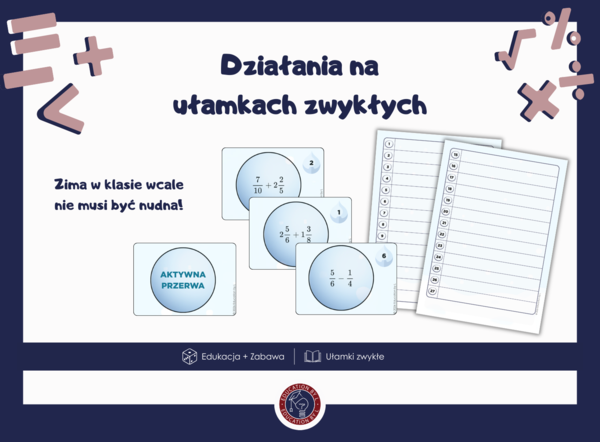 Zimowe ułamki zwykłe | 27 przykładów + odpowiedzi | Matematyka