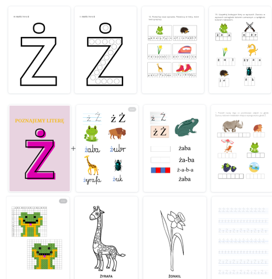 LITERA Ż - ZADANIA DLA PRZEDSZKOLAKÓW, ĆWICZENIA UTRWALAJĄCE LITERĘ 28 STRON