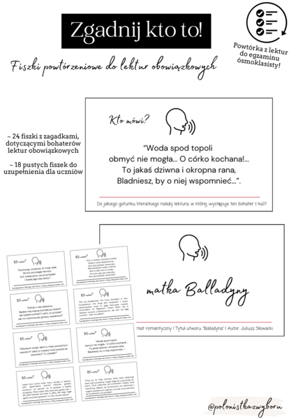 Powtórka z lektur obowiązkowych, fiszki lekturowe, gatunki literackie, egzamin ósmoklasisty