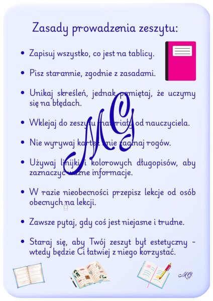 Zasady prowadzenia zeszytu