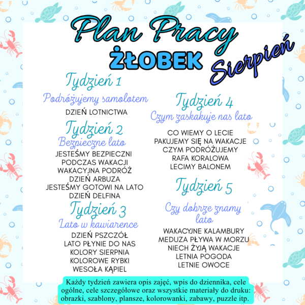 PLAN PRACY ŻŁOBEK SIERPIEŃ
