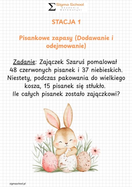 Wielkanocna Stacja Zadaniowa: Matematyczne Poszukiwania Zajączka - Klasa 4