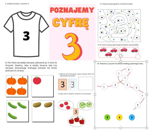 Poznajemy cyfrę 3 - karty pracy