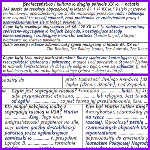Społeczeństwo i kultura w drugiej połowie XX w. – notatki i karta pracy (MATERIAŁ ZA DARMO)
