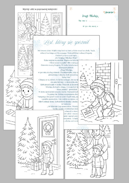 "List, który się spóźnił" - pakiet: opowiadanie, kolorowanki, wytnij i wklej ( oś czasu ), list do Mikołaja