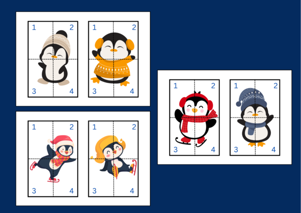 DZIEŃ PINGWINA – Dzień Wiedzy o Pingwinach - ZIMA – puzzle – układanka- układanki – biblioteka – świetlica – przedszkole – 12 wersji