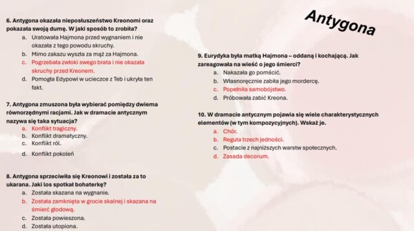 Test wprowadzający z lektury Antygona