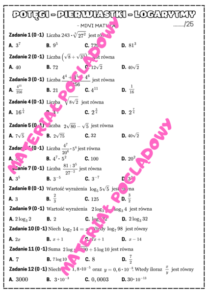 Mini Matura. Matematyka - potęgi, pierwiastki, logarytmy