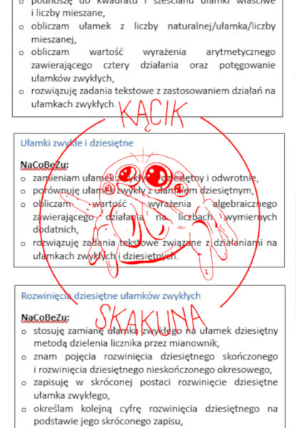 MATEMATYKA KL.6: NaCoBeZu (Zeszyt OK) - gotowe wklejki do zeszytu z możliwością zaznaczania przez uczniów poziomu zrozumienia danego zagadnienia