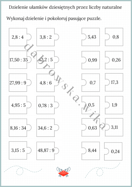 Dzielenie ułamków dziesiętnych przez liczby naturalne