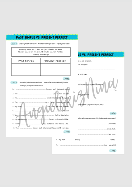 Past Simple vs. Present Perfect - karta pracy - porównanie czasów - ćwiczenia - zadania - egzamin ósmoklasisty - matura