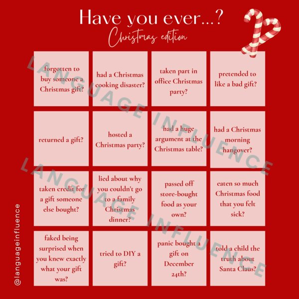 Angielski - Plansza / Gra "Have you ever...?" Christmas edition / Edycja świąteczna