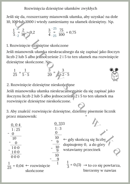 Rozwinięcia dziesiętne ułamków zwykłych - notatka