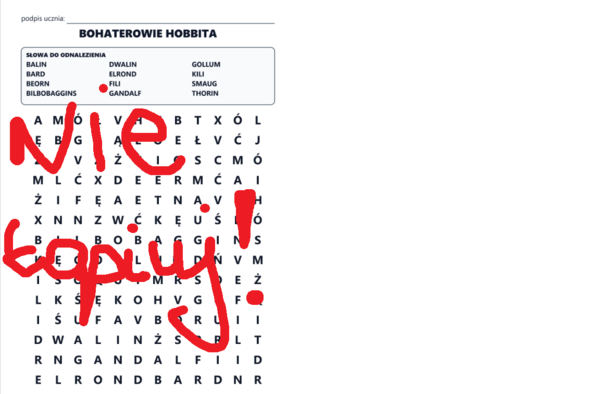 Bohaterowie "Hobbita" - wykreślanka