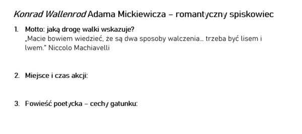 "Konrad Wallenrod" Adama Mickiewicza - zadania do lektury