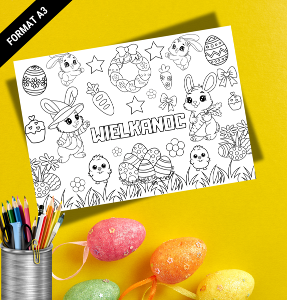Kolorowanka Wielkanocna Duży format A3. Wielkanocna Kolorowanka