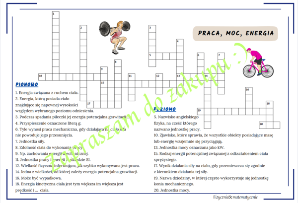 Krzyżówka - praca, moc, energia.