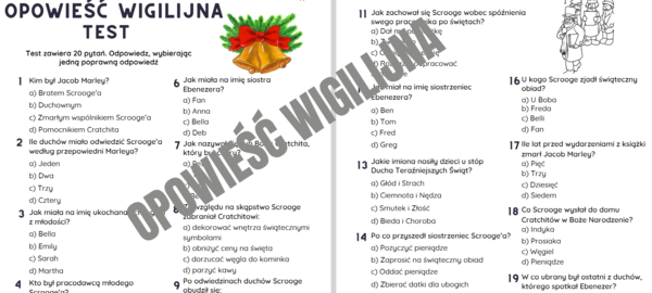 OPOWIEŚĆ WIGILIJNA Charlesa Dickensa - test znajomości lektury