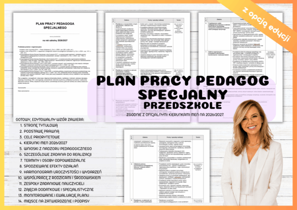 Plan pracy pedagoga specjalnego w przedszkolu 2026/2027