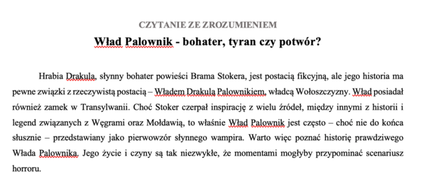 Wład Palownik: Bohater, tyran czy potwór? – Kompletny arkusz czytania ze zrozumieniem z kluczem odpowiedzi