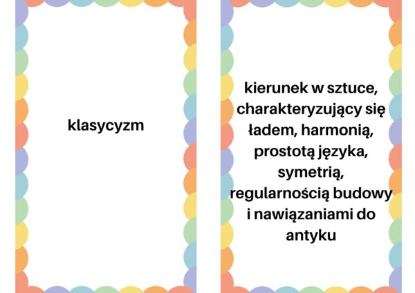 Fiszki, renesans, 12 pojęć, pdf do druku