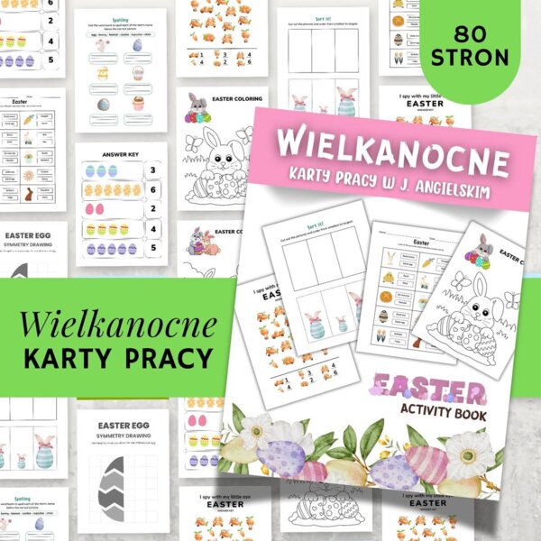 Wielkanocne Karty Pracy w języku angielskim🐣 80 stron PDF 