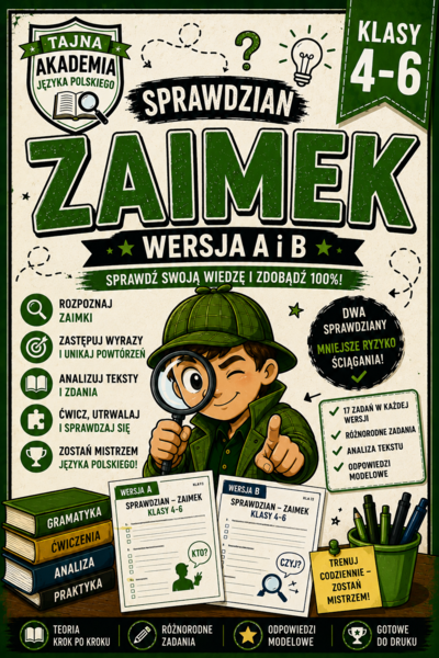 Zaimek – sprawdziany kl. 4–6 | wersja A i B + odpowiedzi modelowe