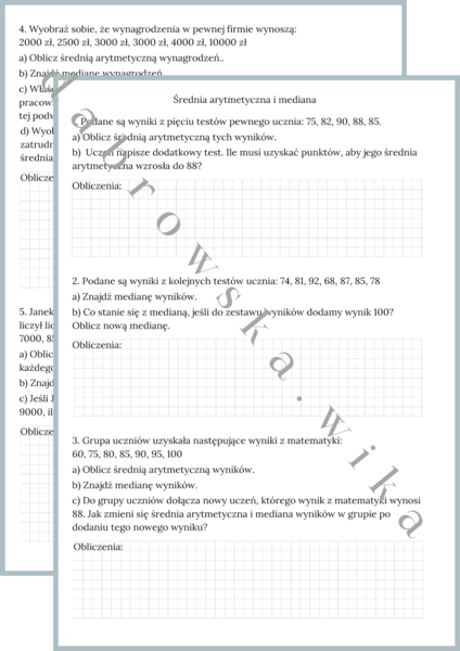 Średnia arytmetyczna i mediana - karta pracy