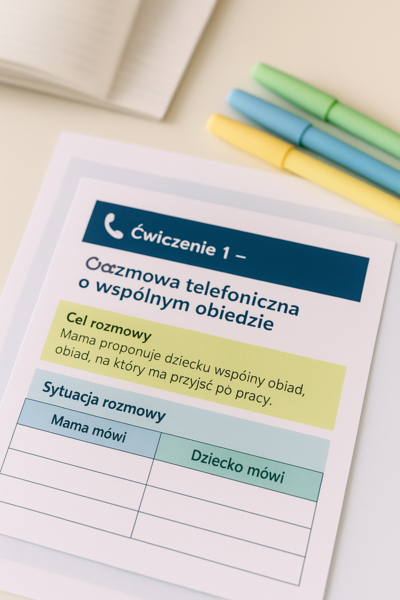 SZTUKA PISANIA DIALOGÓW. Ćwiczenie 1. Rozmowa telefoniczna mamy z dzieckiem.