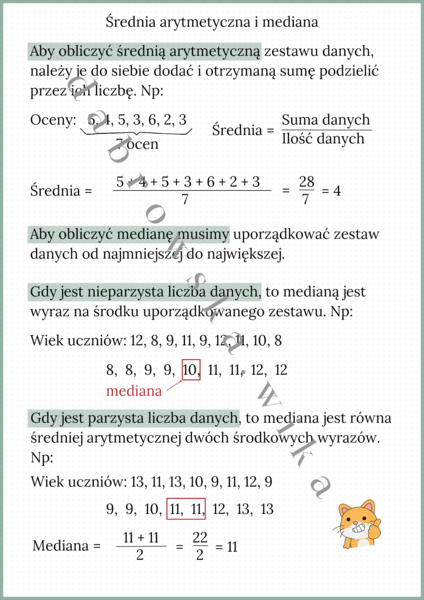 Średnia arytmetyczna i mediana - notatka